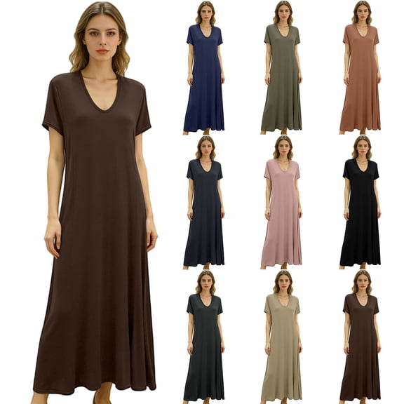 Endives Nightgown for Women Full Length Soft Breathable Crew Neck Sleepshirt for Women Sleep Dress Nightshirt Ladies Summer Pajama Dress Long Dress Causal Nightwear Dark Blue M
