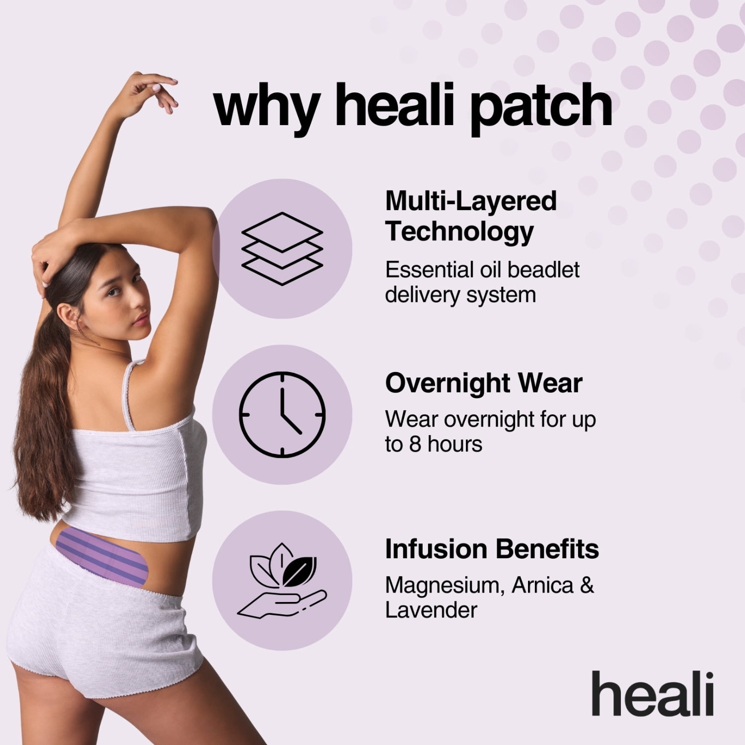 Heali Night Menstrual Heating Patches, 3 Count, Natural Ingredients for Period Pain Relief