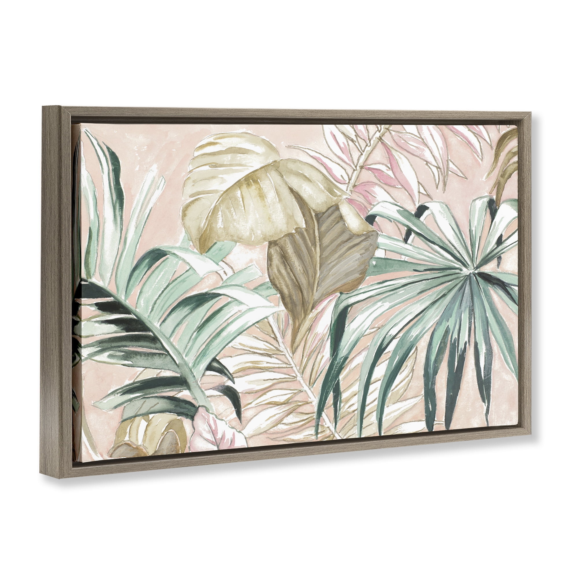Stupell Industries Soft Tropical Leaves Botanical & Floral Painting Brown Floater Framed Art Print Wall Art, 31 x 21