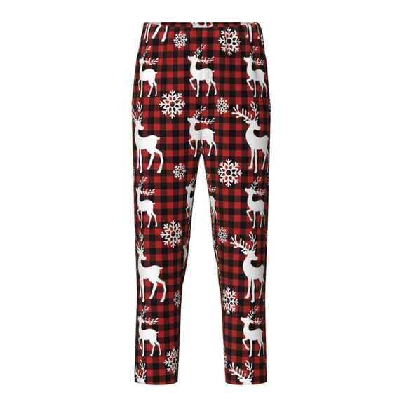 Hirioo Plaid Reindeer Snowflakes for Teenagers' Pajama Pants Womens Lounge Pants with Pockets Pj Bottoms Pants for Men-XS(5-6)