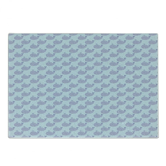 Whale Cutting Board, Cartoon Animal with Smile and Swirled Design Inhabitants of the Deep Ocean Theme, Decorative Tempered Glass Cutting and Serving Board, Small Size, Pale Blue Muave, by Ambesonne