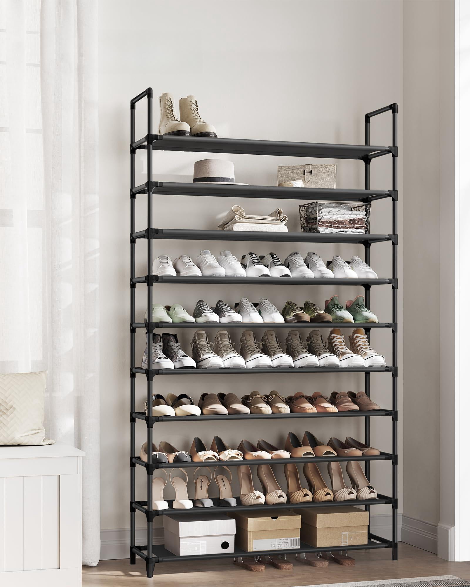 Songmics Shoe Rack  10-tier Shelf Storage Organizer 11 X 37 68.9 Inches Metal Frame Non-woven Fabric Shelves For Entryway Bedroom Black Ulsh11h