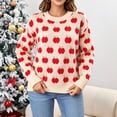 thumbnail image 5 of Smupbvky Cute Sweater Women Fruit Print Knit Tops Long Sleeve Casual Fall Crew Neck Pullover with Ribbed Trim (S, Beige), 5 of 9