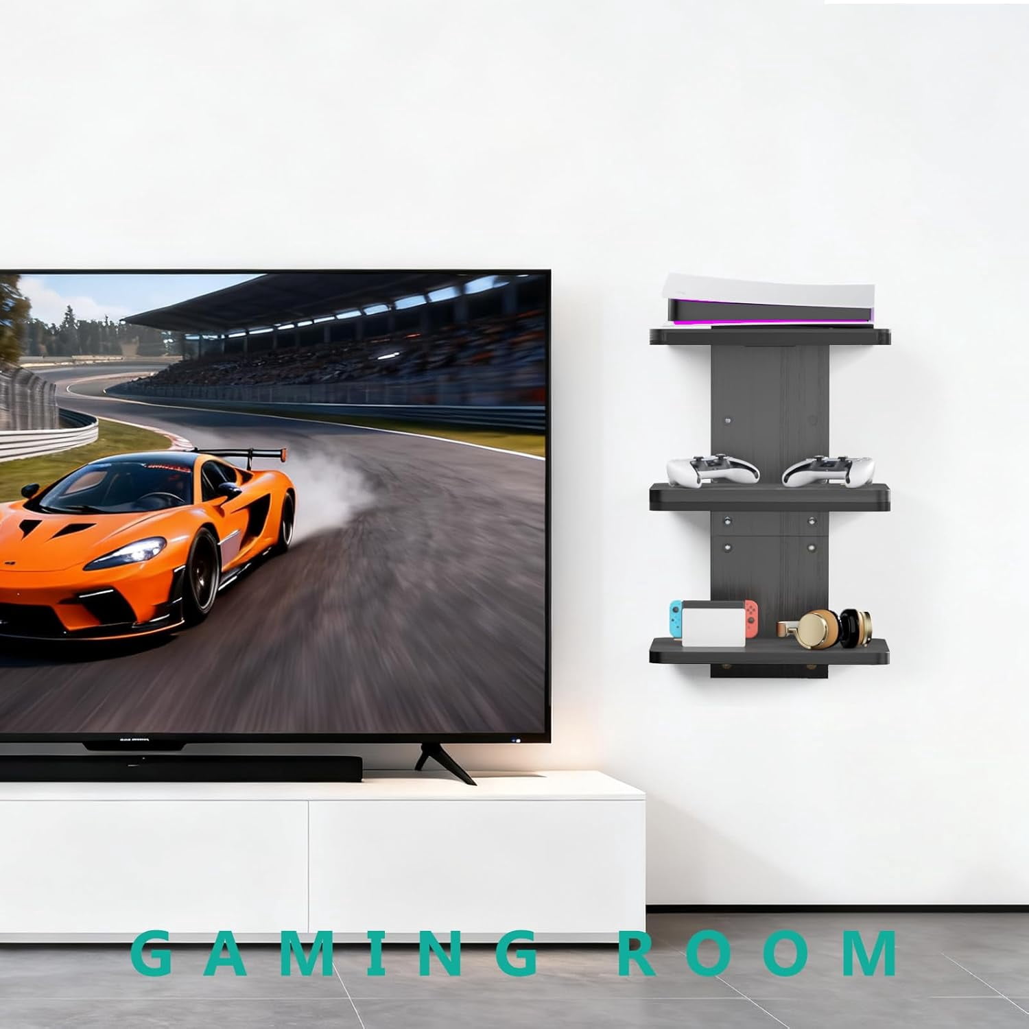 Floating TV Shelf, 3 Tier Projector Shelf for DVD Players, Routers, Game Consoles, Cable Boxes, Living Room Decor Accessories, Wall Mount Shelves Holds Up to 22lbs (CS303NB), 3-Shelf, Black