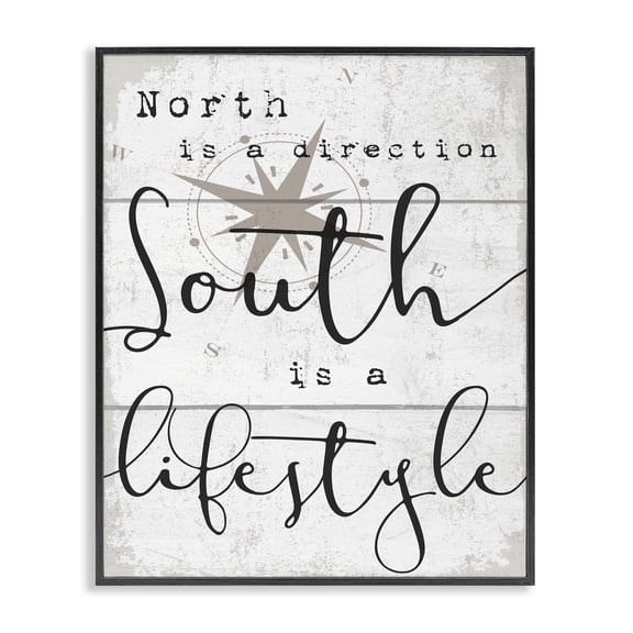 Stupell Industries Rustic Lodge South Is A Lifestyle Compass White Planked Look Black Framed Giclee Art, 16 x 20, by Lil' Rue