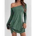 thumbnail image 4 of Tunique à une Épaule pour Femmes Manches Longues Ourlet Torsadé Robe Mini Décontractée Ample Printemps Été Vert m, 4 of 10