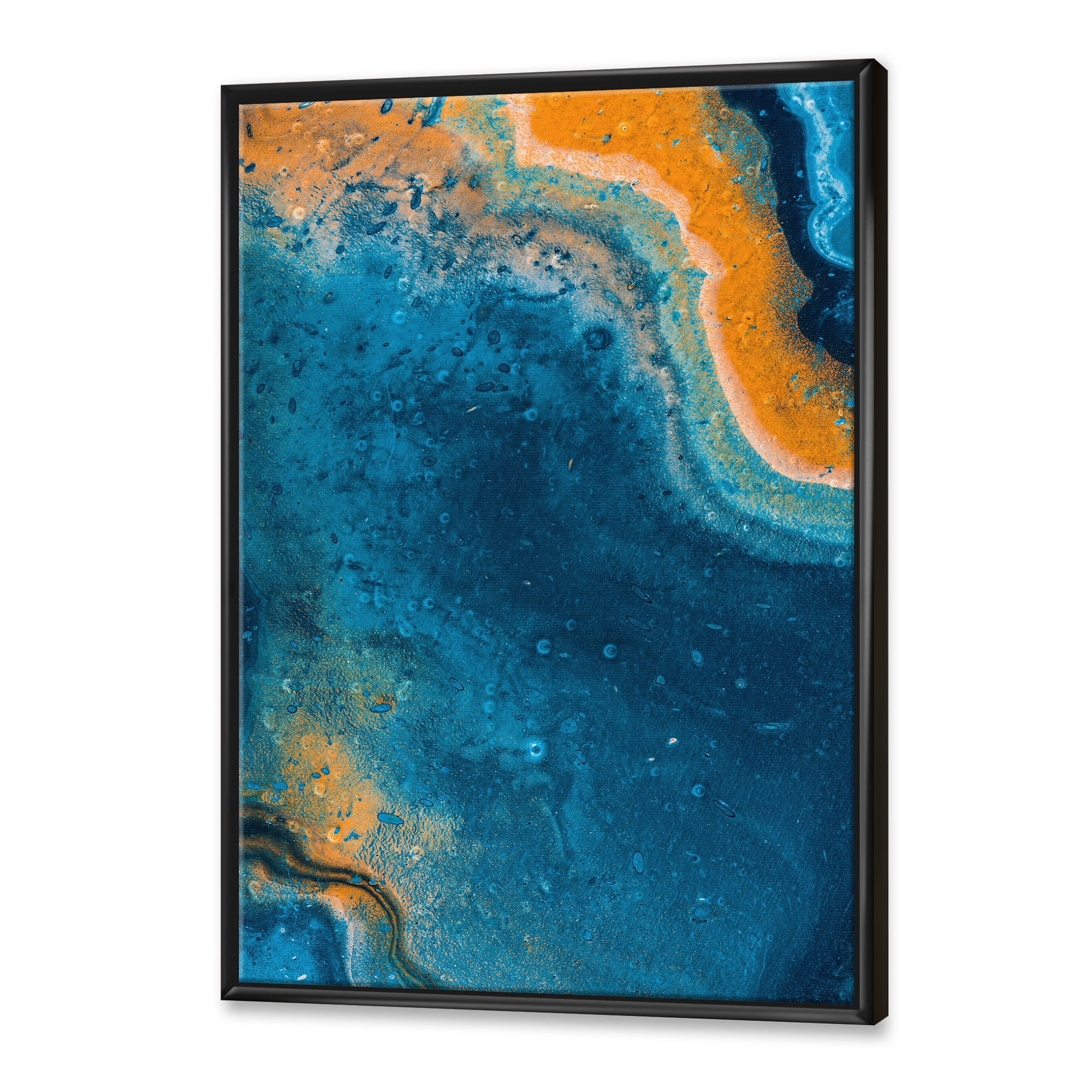 Designart 'Abstract Marble Composition In Orange and Blue V' Modern Framed Canvas Wall Art Print