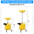 thumbnail image 4 of Réservoir d'Égouttage d'Huile Portable à Air – Capacité de 8 Gallons, Entonnoir Réglable (28-62 Pouces), Roues Pivotantes à 360° et Boîte à Outils Intégrée pour des Changements d'Huile Efficaces au Garage – Orange, 4 of 7