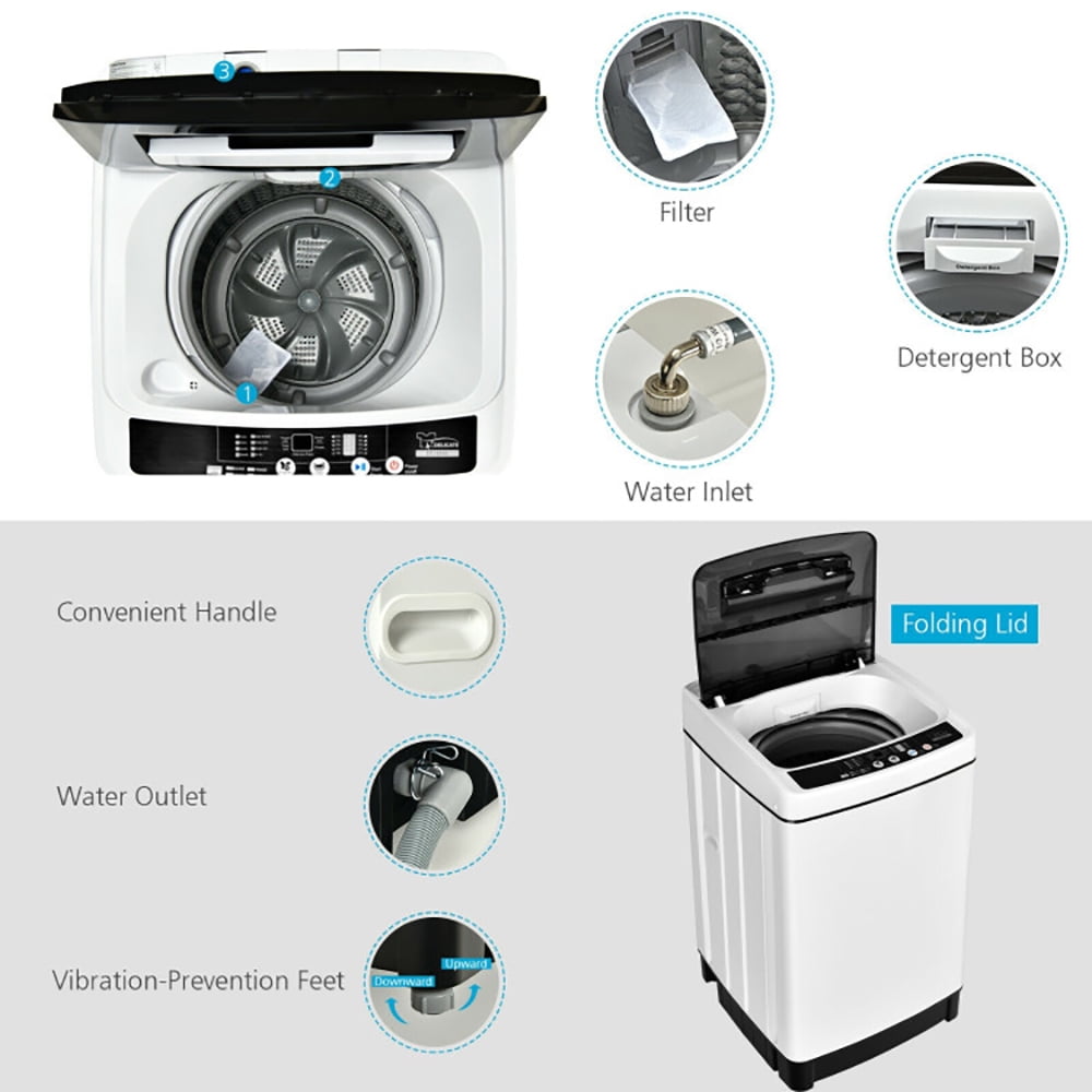 YYAo Washing Machine, Washer Machine,Full-Automatic Washing Machine 1.5 Cubic Feet 11 LBS Washer and Dryer-White