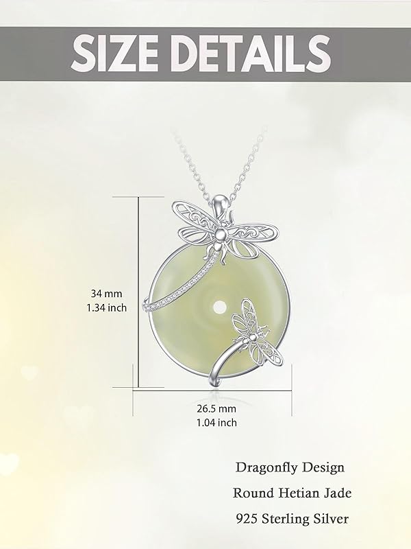 JKR Jade Necklace for Women Sterling Silver Round Cat/Hummingbird/Dragonfly/Butterfly/Bee Jade Jewelry Birthday Gifts Women Mom Wife Grandma