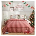 thumbnail image 3 of Reversible Christmas Reindeer Quilts Full/Queen Size Xmas Snowmen Bedspread Plaid Coverlet New Year Gift Red Green Holiday Bed Set, 3 of 8