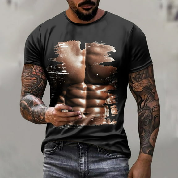 Awdenio Mens T-shirt Casual Muscle Print Outdoor Daily Vacation Short Sleeve Crew Neck Shirt Spring Summer Clothing Apparel Slight Stretch for Weekend Leisure,Size S-6XL