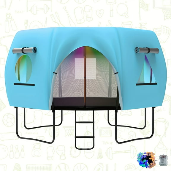 Jumpfly 12FT Trampoline Tent for Kids(Tent Only),Fit for 8 Curved Poles Round Trampoline, Trampolien Shade Cover, Trampolien Accessories,Anti-Tear, Blue
