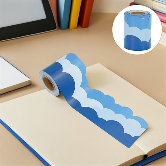 BESTYASH 1 Roll Of Blue Scalloped Border Trim For Bulletin Board Copper Paper Classroom Decoration