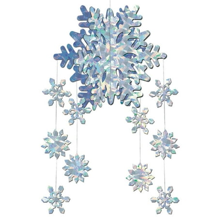 Club Pack of 12 Christmas Opalescent 3-D Snowflake Hanging Mobile Decorations 22