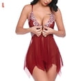 thumbnail image 1 of Camisón de perspectiva de vestido de ropa de dormir de encaje floral sexy para mujer, rojo vino, L sidaley XX000215-13, 1 of 7