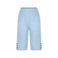 thumbnail image 5 of TQWQT Blue Linen Capri Pants for Women Trendy Summer Bermuda Shorts Knee Length Elastic Waist Ladies Shorts Dressy Casual Linen Capris with Pockets Sky Blue XXL, 5 of 7