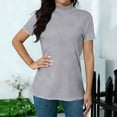 thumbnail image 5 of T Shirts for Women Solid Color Mock Neck Short Sleeve Casual Blouse Summer Tops, 5 of 7