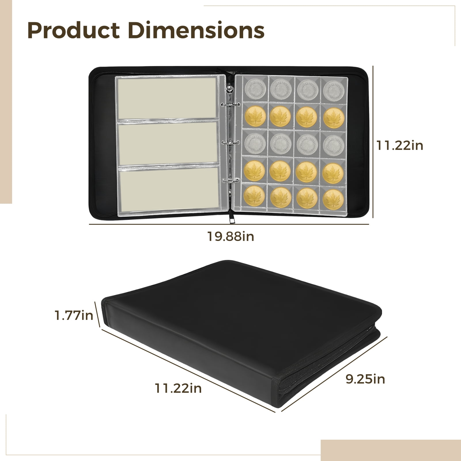 Coin Collection Book Holder for Collectors, 360 Pockets Fireproof Coins Collecting Album & 36 Sleeves Money Storage Case for Coin Currency Collection Supplies