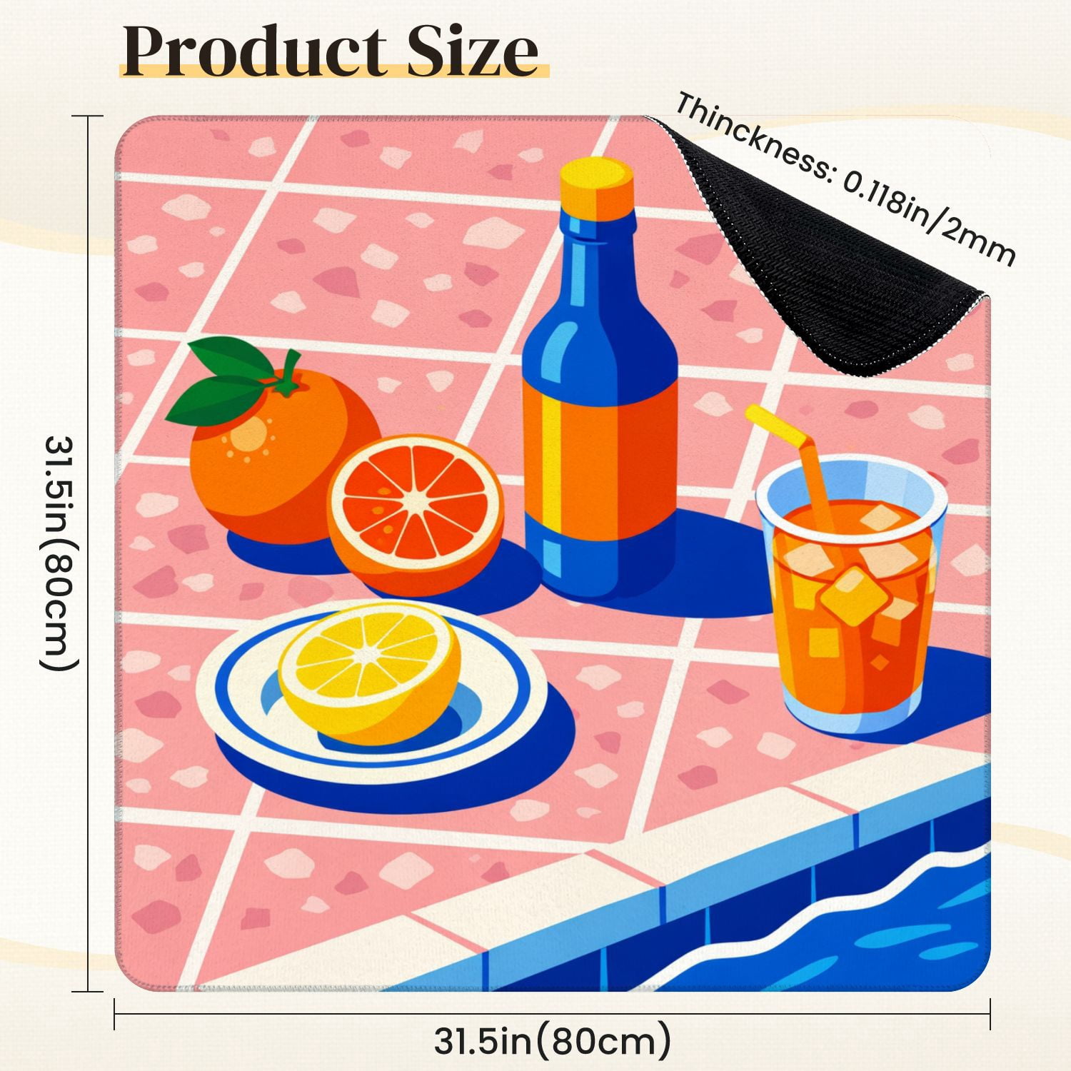 Mahjong Mat 31.5" x 31.5" Vibrant Citrus Fruits Refreshing Drink Poolside Anti-Slip and Noise Reduction Symmetry Design Mahjong Tiles Table Cover for Dominoes Poker Card Board and Tile Games