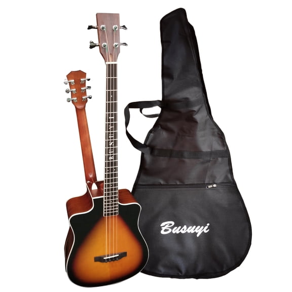 Busuyi Electric Guitar 4 String Bass 6 String Lead Acoustic, Travel Acoustic Guitar with Classical Metal Heel 41inch Bass Guitar, 39inch Acoustic Guitar, Double Neck Guitar (Sunset))