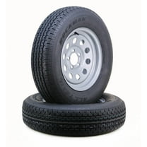 ROCKMAN Trailer Tire Wheel Assembly ST205/75R15 8-Ply D 107M 5 Lug on 5" PCD Silver Mod Rim ,SET 2