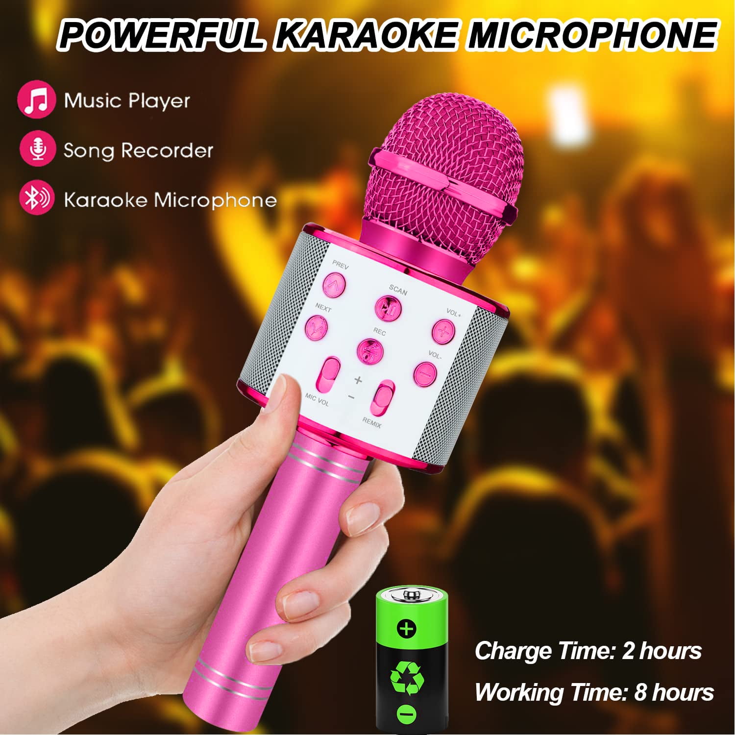 DAKIMOE Wireless Bluetooth Karaoke Microphone, Portable Handheld Singing Microphone for Kids Adults with Stereo Speaker and Voice Changer for All Smartphones, Gifts for Girls Kids Adults, Purple