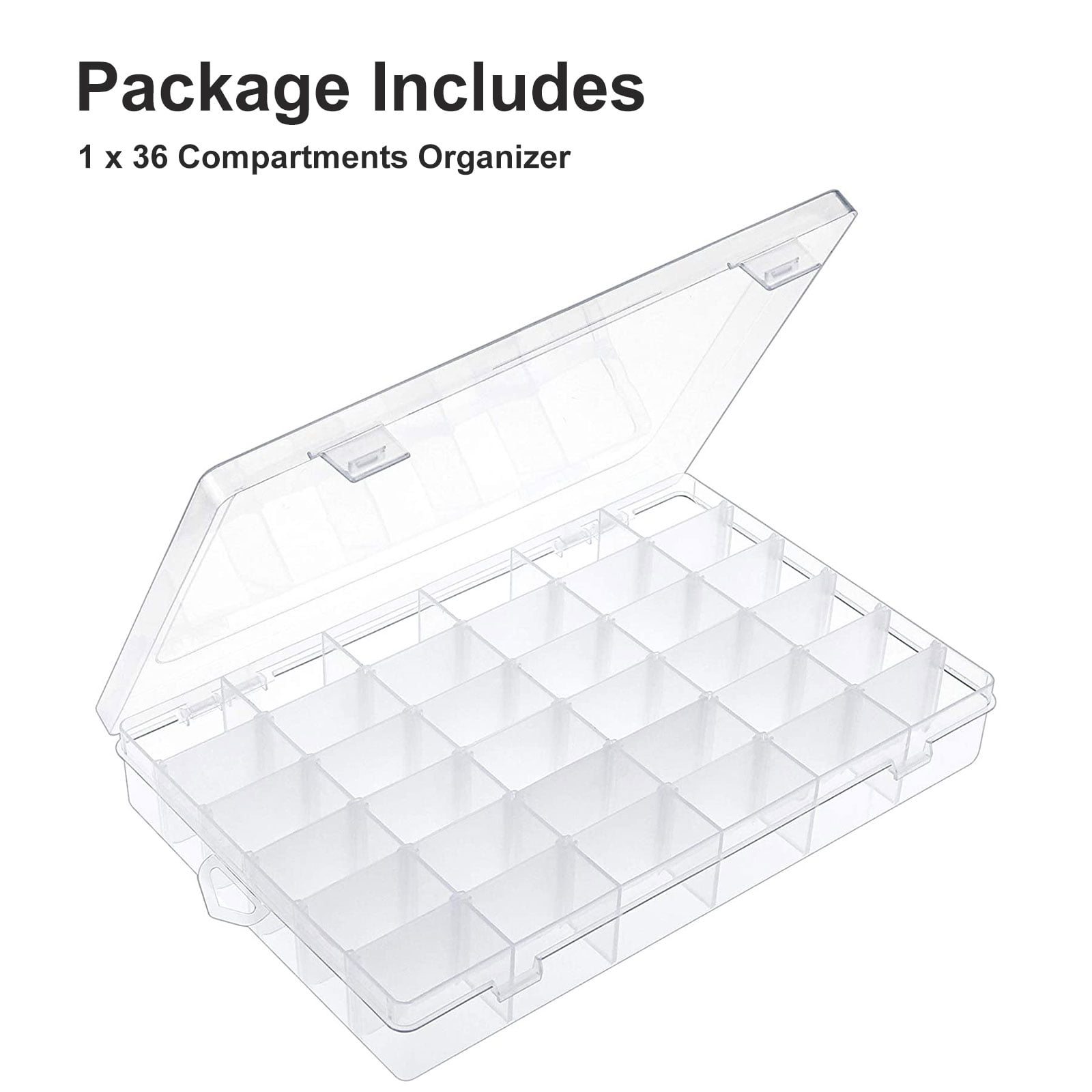 Unique Bargains Clear 36 Slots Adjustable Jewelry Rings Storage Box Plastic  Container Organizer 