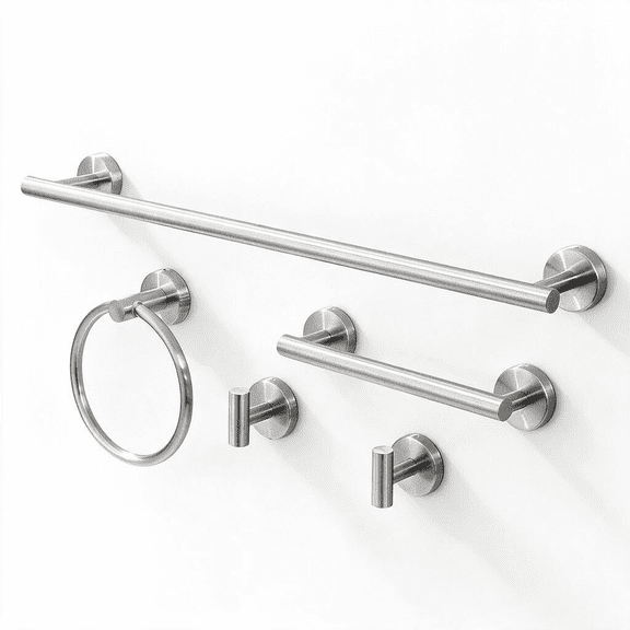 5 Pcs Silver Bathroom Hardware Set, 15 Inch Wall Mounted Towel Bar, Durable Stainless Steel Towel Rack, Modern Home Bathroom Decor