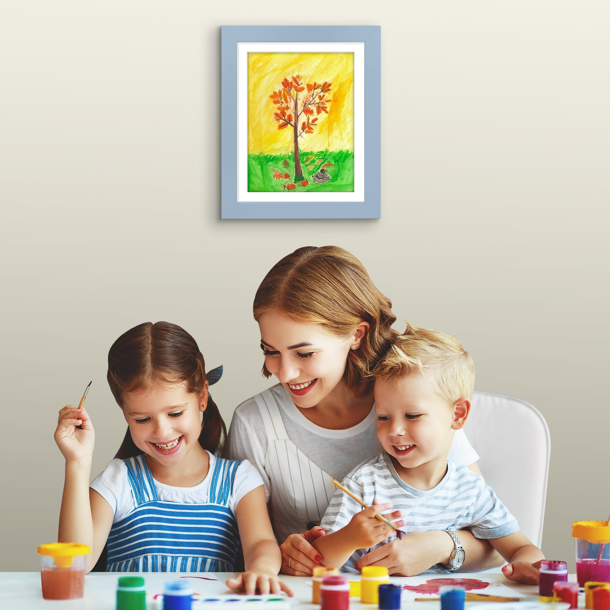 Americanflat 10x12.5 Kids Art Frame with 8.5x11 Mat Holds 100 Art Pieces Magnetic Letter Size Display - Baby Blue