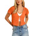 thumbnail image 4 of GILIGEGE Women Crochet Shrug Knit Sweater,Spring Summer Beach Short Sleeve Shrug Cropped Boho Lightweight Sweater,Cover Up Tie Front Tops For Evening Dresses Casual Eyelet Shawl Thin Formal Orange S, 4 of 7