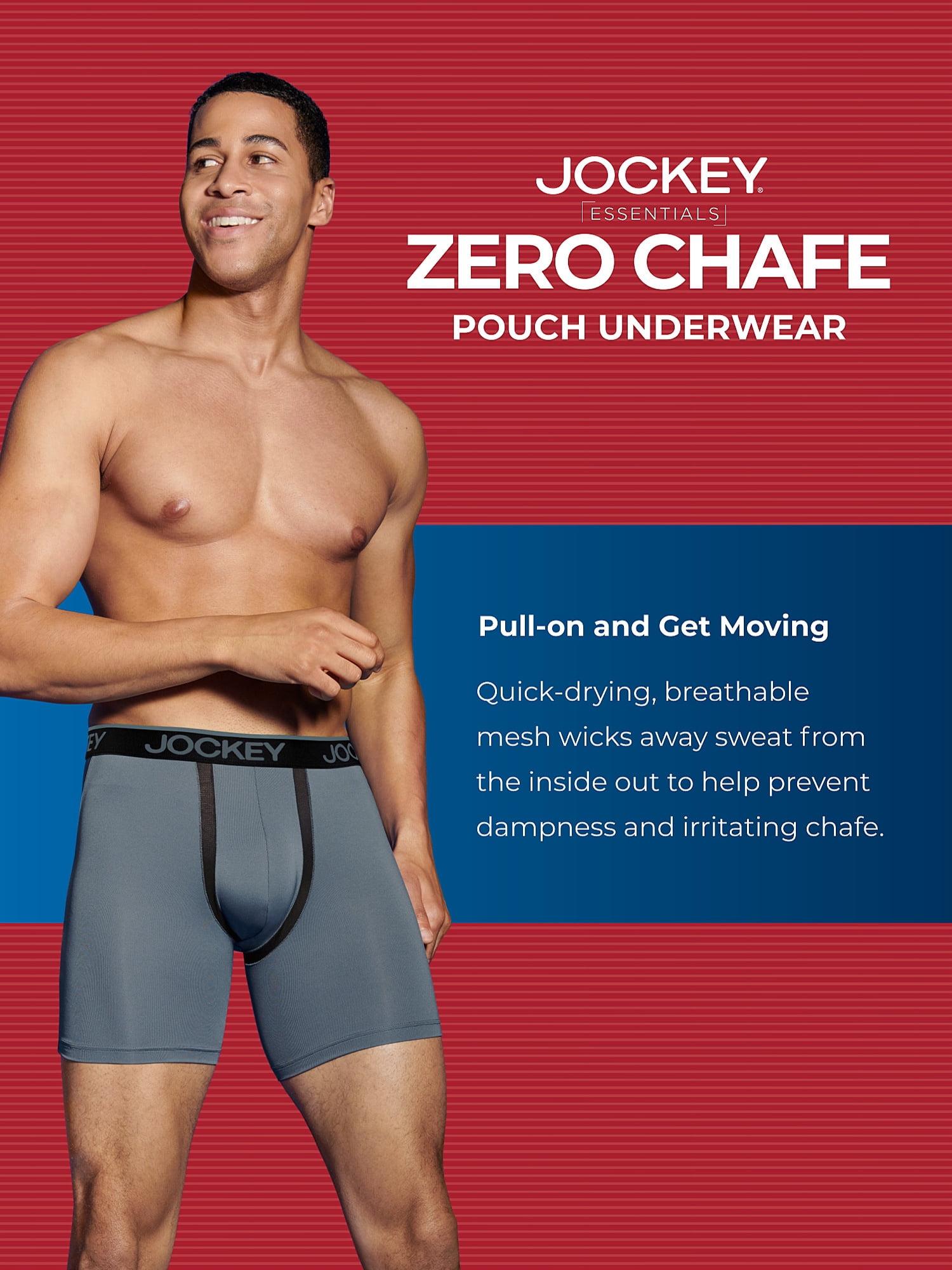 Jockey Essentials® Men's Zero Chafe Pouch Boxer Brief, 6" Inseam, Pack of 3, Separation Underwear, Comfort Workout Underwear, Sizes Small, Medium, Large, Extra Large, 2XL, 3XL, 6849