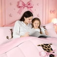 thumbnail image 4 of meiyoeat Chic Leopard Bow J Twin Comforter Sets,Cheetah Print Monogram Initial Art Bedding Set For Girl,Pink Reversible,2-Piece,1 Comforter and 1 Pillowcase, 4 of 7