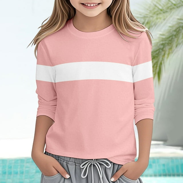 Blusas y camisas de manga corta con cuello redondo para verano y primavera, moda para niños pequeños, blusa lisa con cuello redondo y manga 3/4 para mujer, blusa de poliéster para niños