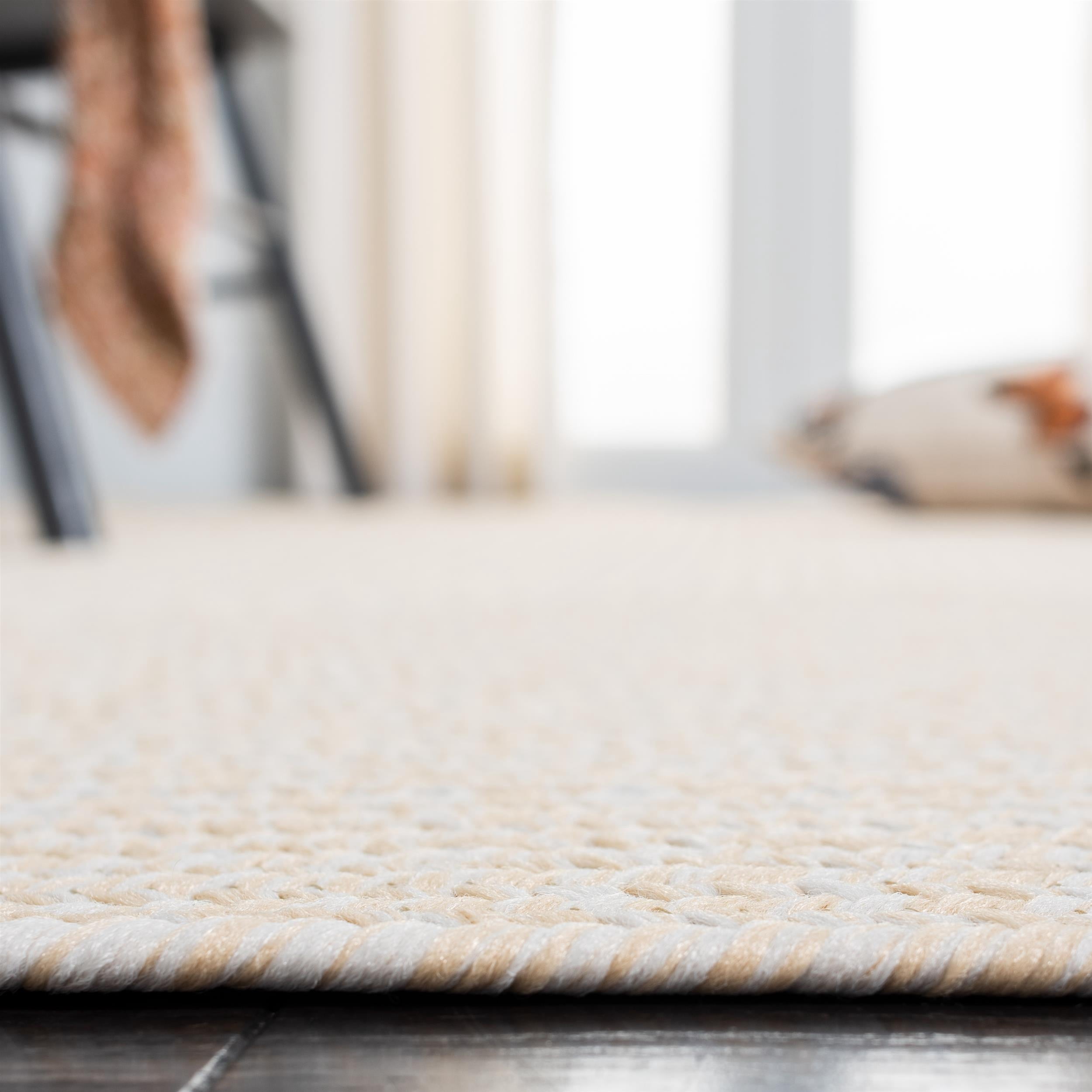 SAFAVIEH Braided Rishika Solid Machine Washable Reversible Area Rug, Ivory/Beige, 9' x 9' Round