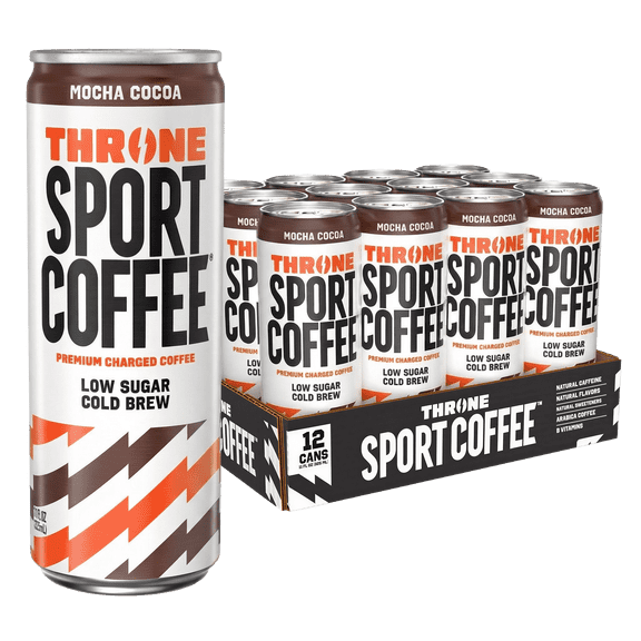 Throne Sport Coffee Cold Brew Mocha Cocoa, 150mg Caffeine, B Vitamins, Dairy-Free, Low Sugar Coffee Drink, NSF Certified, 12 Pack