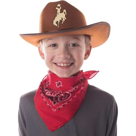 Jr Brown Cowboy Bronco Logo Hat with Red Bandana Kids Child Hat