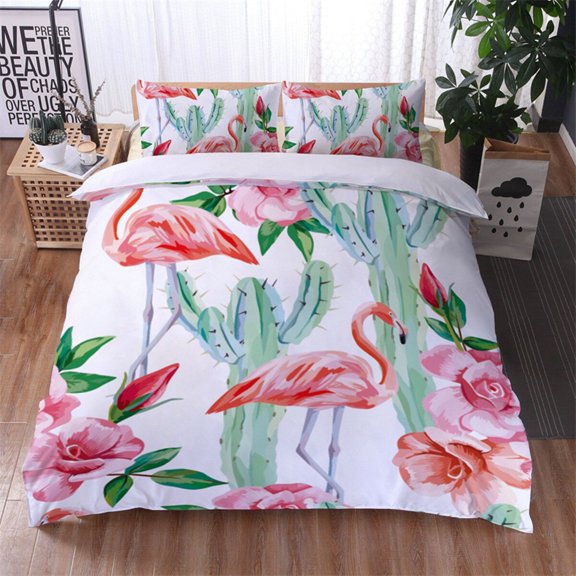 Cartoon Green Cactus Potted Duvet Cover Polyester Green Plant Cute Tropical Plant for Children Boy G