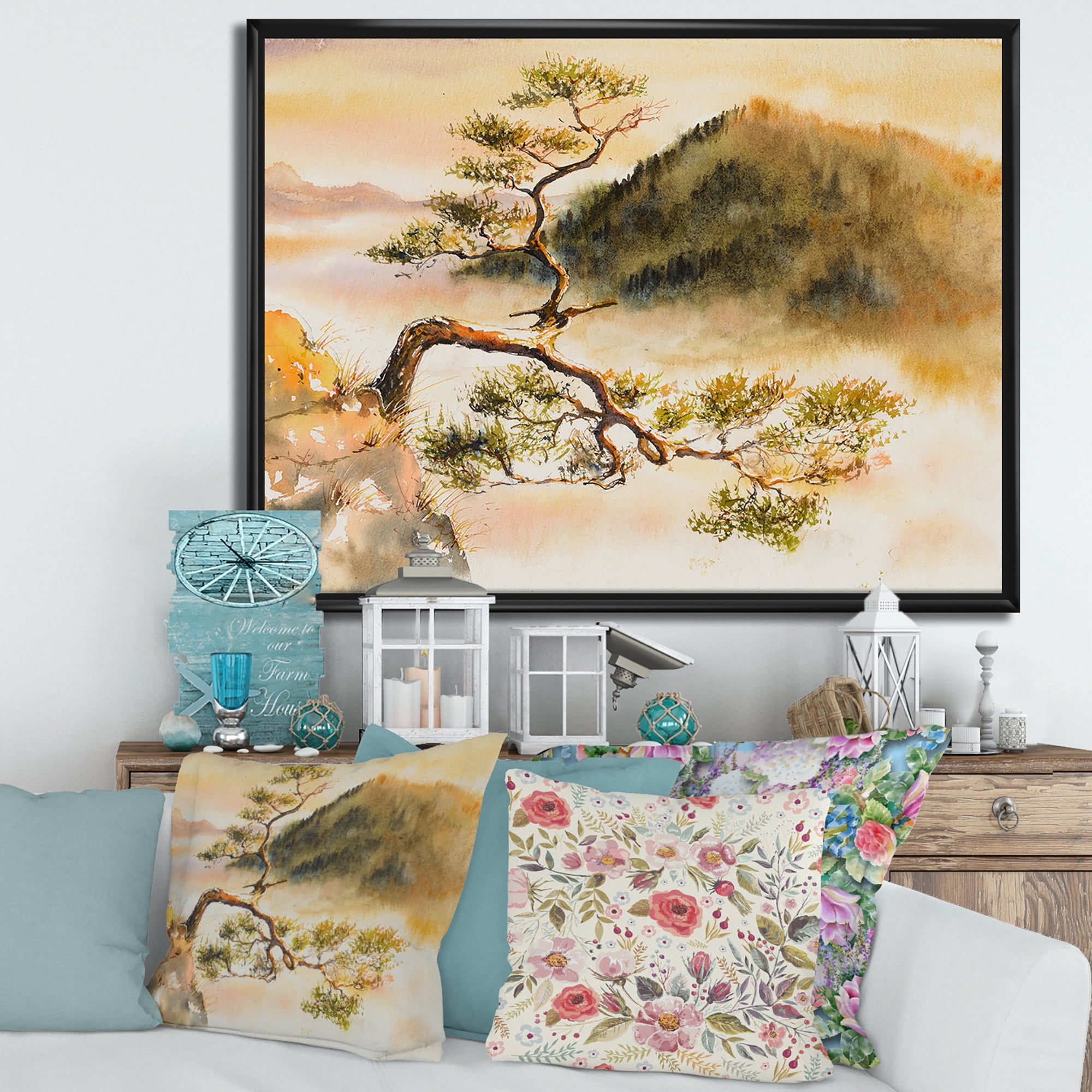 Designart 'The Top of Sokolica Peak With Curved Pine Tree' Traditional Framed Canvas Wall Art Print