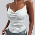 thumbnail image 2 of up to 60% off Gifts Usmixi Womens Tank Tops Night Club Going out Sexy Ruched Slim Spaghetti Strap Tops with Drawstring Summer Trendy Solid V-Neck Sleeveless Shirts Blouse White XL, 2 of 5