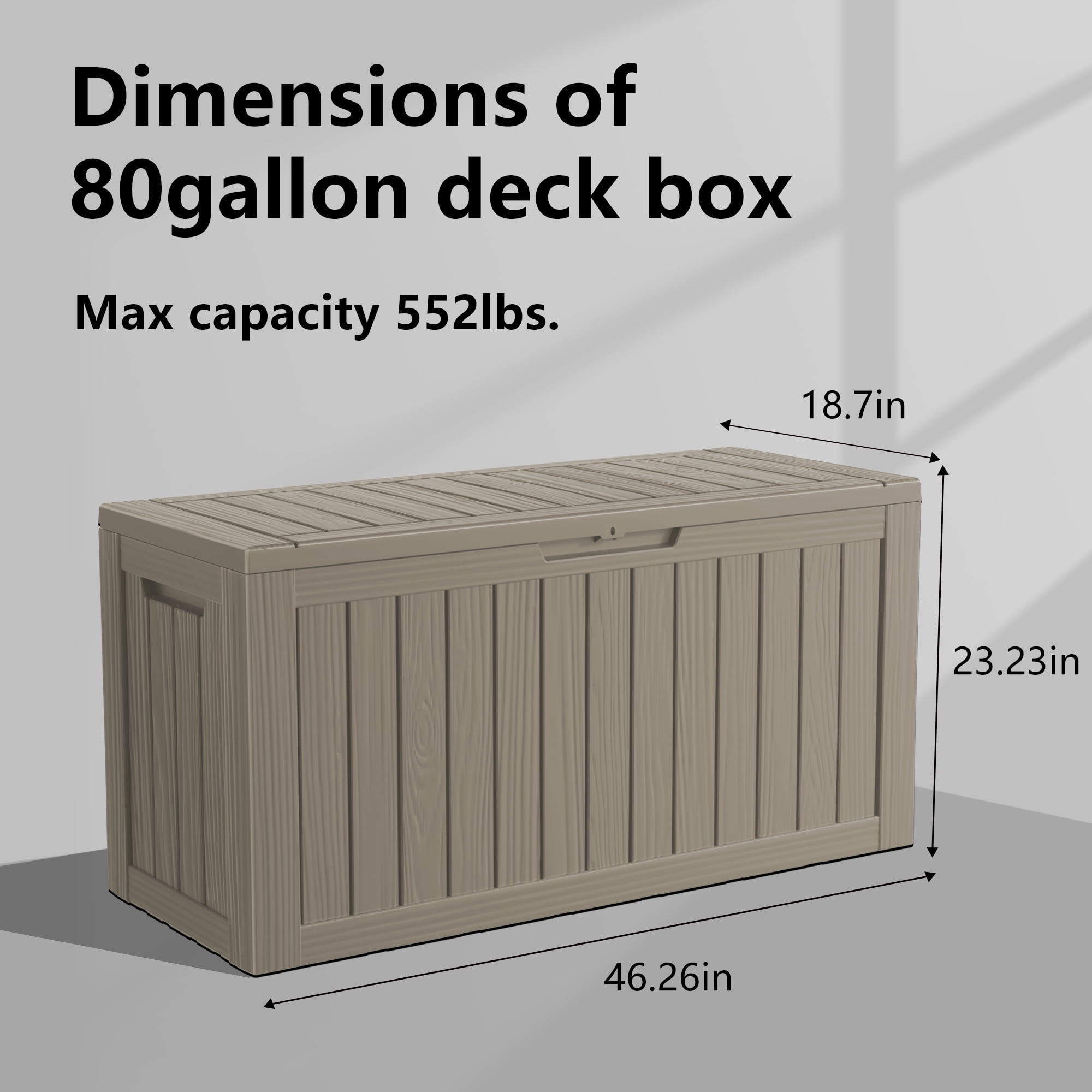 MAYEERTY 80 Gallon Outdoor Deck Box, Large Capacity Storage Box for Patio Furniture Cushions, Pillow Outdoor Indoor, Light Brown