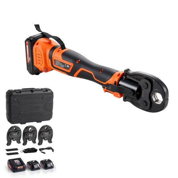 KFFKFF 18V Electric Pipe Crimping Tool Kit with 3 Press Jaws, Batteries, Charger, and Carrying Case for Copper Tubes (1/2", 3/4", 1")