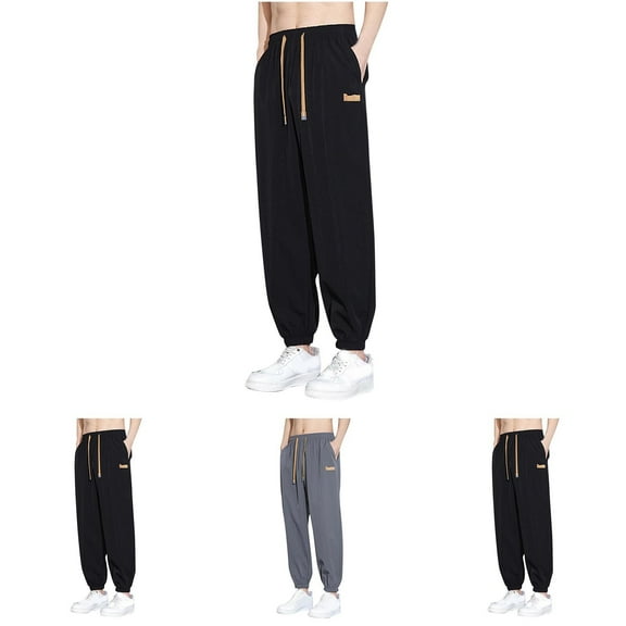 Men's Casual Pants Quick Dry Lightweight Stretchy Straight Leg Elastic Waist Drawstring Breathable Beach Hiking Running Sports Activewear Summer | Zenithor,Black L