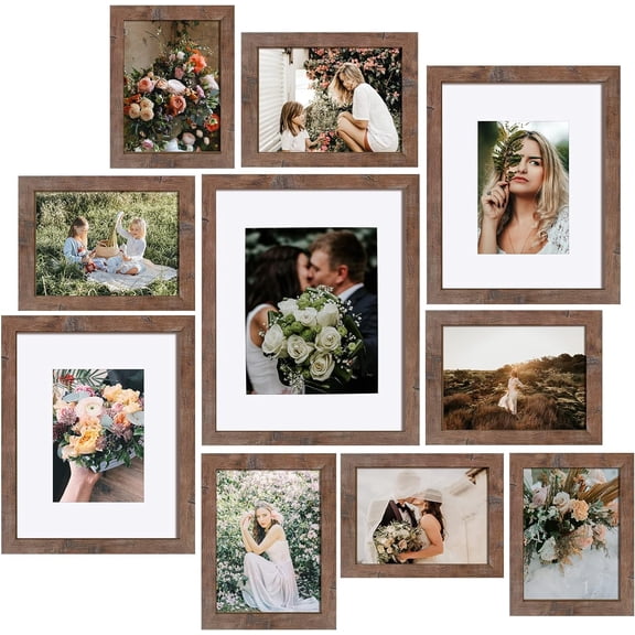 Picture Frames Collage, Gallery Wall Frame Set with 11x14 8x10 5x7 4x6 Frames in Brown Finishes, Set of 10