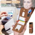 thumbnail image 5 of for Samsung Galaxy Z Flip 3 Wallet Case with Shoulder Lanyard Strap, Crossbody Phone Case with Card Holder Slots for Women Girls, Luxury PU Leather Flip Stand Purse Cover Shockproof Case, Brown, 5 of 9