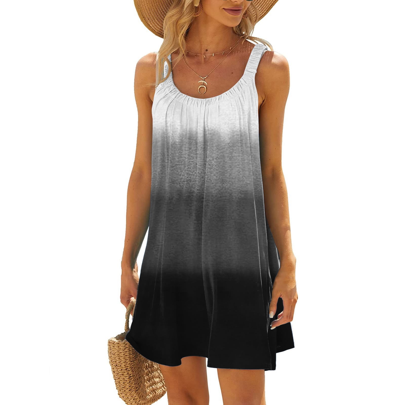 Casual Dresses For Womens Gradient Print Sleeveless Vacation Short Summer Halter Dress Women Clothing