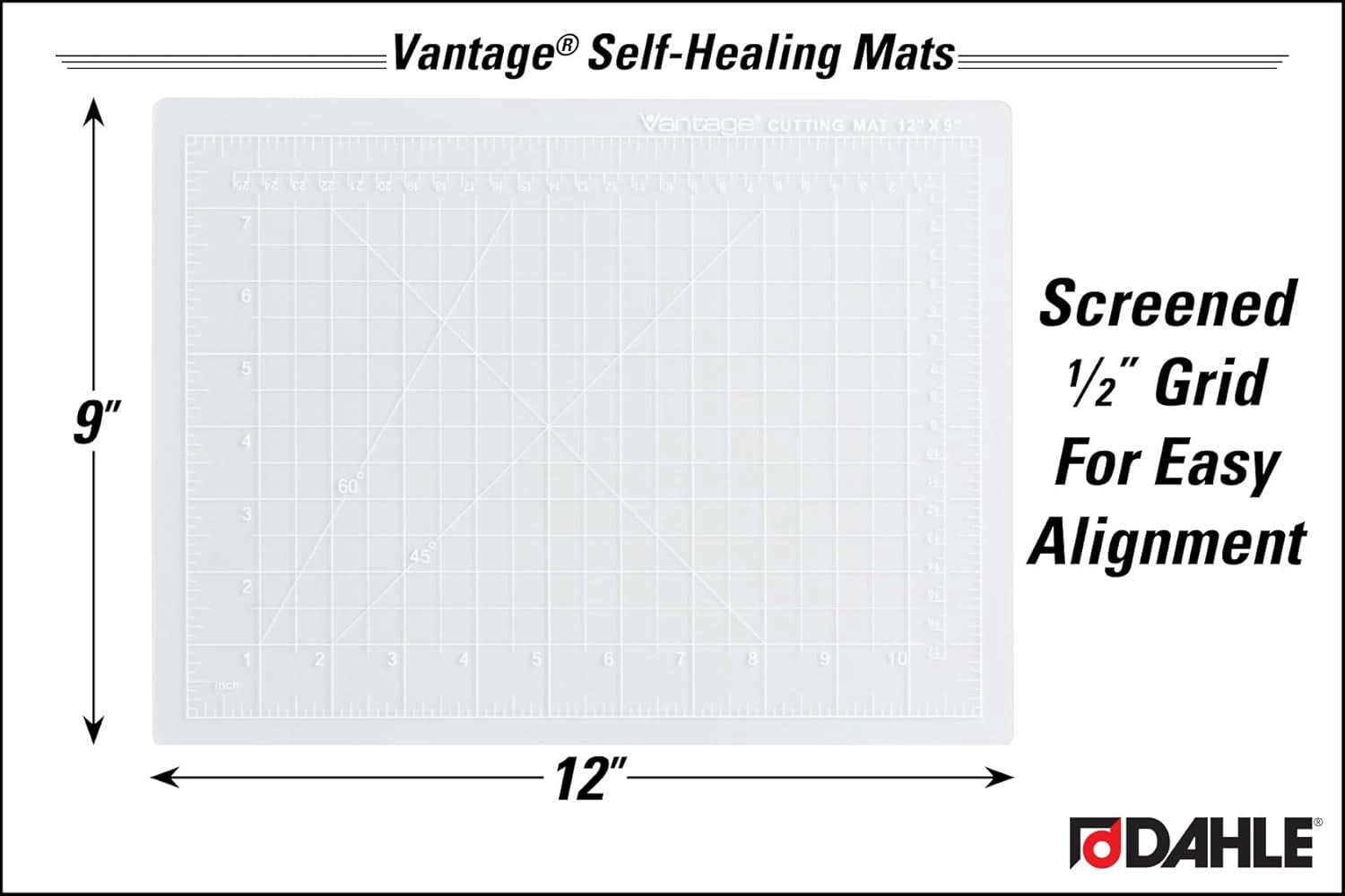 RGHJAR-Vantage 10680 See-Through Premium Self-Healing Cutting Mat, 9"x12", 1/2" Grid, 5 Layers for Max Healing, Perfect for Crafts & Sewing, Clear