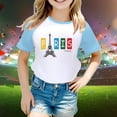 thumbnail image 2 of Rovga Girl Tops 2-3 Years Cartoon Prints Short Sleeve And Games Printed Raglan Shirt 3484 Round Neck Fashion Playsuit Light Blue, 2 of 4