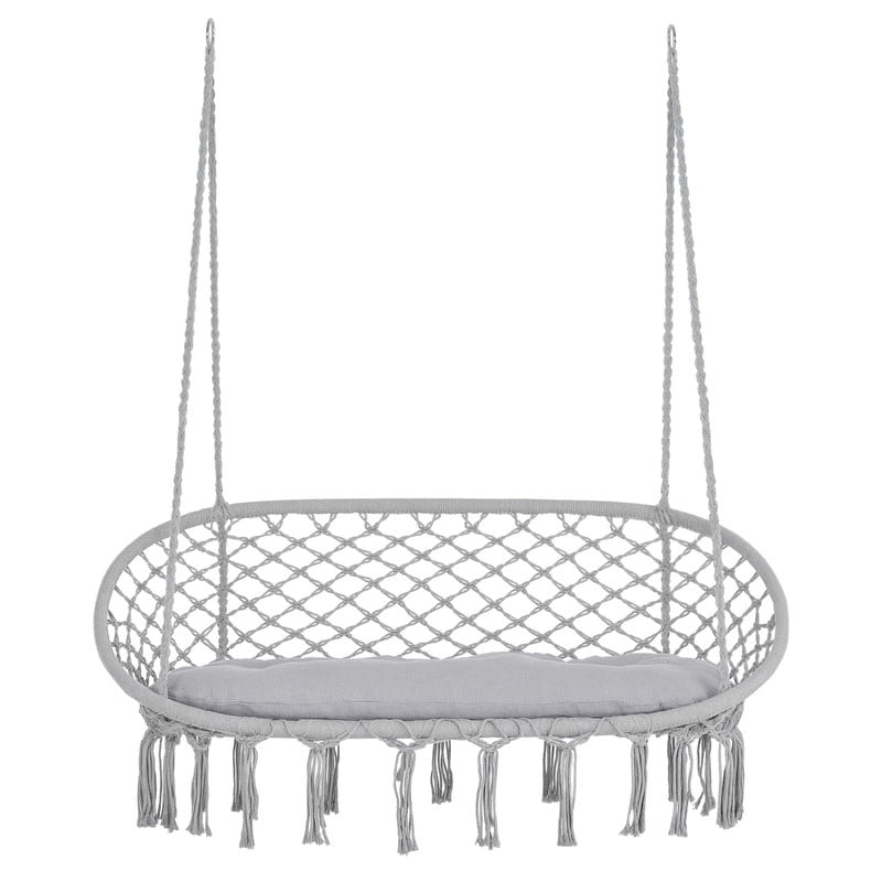 2-Person Macrame Hammock Chair Swing with Soft Cushion – Heavy Duty 396 lbs Capacity, Cotton Rope Hanging Chair Chair for Patio, Garden, Bedroom & Balcony