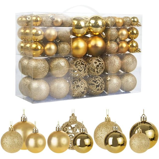 100 bolas de Navidad doradas, bolas de Navidad de plástico, adornos para árboles de Navidad, adornos para árboles de Navidad en casa y al aire libre, tamaño 3 cm, 4 cm, 6 cm